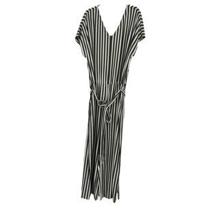 AnyBody Wide Leg Jumpsuit Olive Green White Stripe Belted Comfy Size 2X
